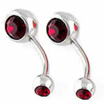 Stainless Steel Curved Barbell, 316L Stainless Steel, with rhinestone, dark red, 8mm, 1.6x9.5mm, 5mm, 60PCs/Lot, Sold By Lot