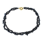 Perlas cultivadas de agua dulce collar, latón cierre de anillo de primavera, natural, 2-sarta, Negro, 5-16mm, Vendido para aproximado 17 Inch Sarta