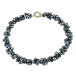 Perlas cultivadas de agua dulce collar, latón cierre de anillo de primavera, natural, Negro, 5-6mm, Vendido para aproximado 16.5 Inch Sarta