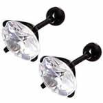 Stainless Steel Ear Piercing Jewelry 316L Stainless Steel black ionic with cubic zirconia clear 9mm 4mm Sold By Lot