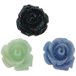 résine, fleur, dos plat & poudre colorée, couleurs mélangées, 11x11x7mm, 500PC/sac, Vendu par sac