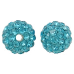 Perles d'argile Pave strass, argile, Rond, avec strass, bleu acide, 10mm, Trou:Environ 1.5mm, 100PC/sac, Vendu par sac