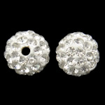 Strass Ton befestigte Perlen, rund, mit Strass, weiß, 10mm, Bohrung:ca. 1.5mm, 100PCs/Tasche, verkauft von Tasche