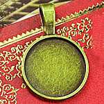 Tibetan Style Pendant Cabochon Setting, Flat Round, antique bronze color plated, nickel, lead & cadmium free, 27mm, Hole:Approx 3x4mm, Inner Diameter:Approx 25mm, 100PCs/Bag, Sold By Bag