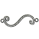 Letter Tibetan Style Connector, plumbum black color plated, with rhinestone & 1/1 loop, nickel, lead & cadmium free, 44x12x3mm, Hole:Approx 2.5mm, 100PCs/Lot, Sold By Lot