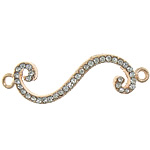 Letter Tibetan Style Connector, rose gold color plated, with rhinestone & 1/1 loop, nickel, lead & cadmium free, 44x12x3mm, Hole:Approx 2.5mm, 100PCs/Lot, Sold By Lot