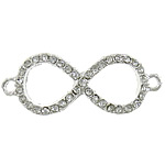 Infinity Tibetan Style Connector, silver color plated, with rhinestone & 1/1 loop, nickel, lead & cadmium free, 43x16x2.50mm, Hole:Approx 2mm, 100PCs/Lot, Sold By Lot