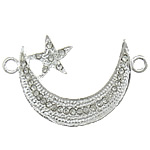 Tibetan Style, Moon, silver color plated, with rhinestone & 1/1 loop, nickel, lead & cadmium free, 38x24x2mm, Hole:Approx 2mm, 100PCs/Lot, Sold By Lot