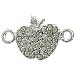 Tibetan Style Connector, Apple, silver color plated, with rhinestone & 1/1 loop, nickel, lead & cadmium free, 24x14x3mm, Hole:Approx 2mm, 100PCs/Lot, Sold By Lot
