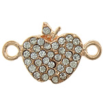 Tibetan Style Connector, Apple, rose gold color plated, with rhinestone & 1/1 loop, nickel, lead & cadmium free, 24x14x3mm, Hole:Approx 2mm, 100PCs/Lot, Sold By Lot