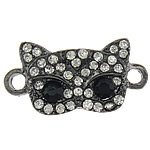 Animal Tibetan Style Connector, Cat, plumbum black color plated, with rhinestone & 1/1 loop, nickel, lead & cadmium free, 24x12x3mm, Hole:Approx 2mm, 100PCs/Lot, Sold By Lot