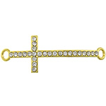Cross Tibetan Style Connector, gold color plated, with rhinestone & 1/1 loop, nickel, lead & cadmium free, 46x15x3mm, Hole:Approx 2mm, 100PCs/Lot, Sold By Lot