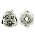 Buddyjski koraliki, Stop cynku, Budda, Platerowane kolorem starego srebra, Buddyjski biżuteria, bez zawartości niklu, ołowiu i kadmu, 10x10x9mm, otwór:około 2mm, 300komputery/wiele, sprzedane przez wiele