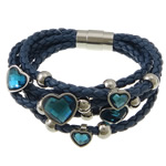 PU Leather Bracelet, with Acrylic, stainless steel magnetic clasp, 5-strand & faceted, blue, nickel, lead & cadmium free, 16x14x12mm, 14x12x12mm, 10x9x10mm, 5.5x8mm, 21x8mm, Length:Approx 8 Inch, 5Strands/Lot, Sold By Lot