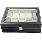 PU Leather Watch Display, with PVC Plastic, Rectangle, black, 250x200x78mm, 2PCs/Lot, Sold By Lot
