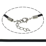 Шнуры для ожерелий, Резинка, цинковый сплав Замок-карабин, с 5cm наполнитель цепи, черный, 1.5mm, длина:17.5 дюймовый, 100пряди/сумка, продается сумка
