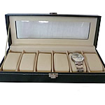 PVC Kunststoff Uhrenständer, mit PU Leder, Rechteck, schwarz, 300x105x75mm, 5PCs/Menge, verkauft von Menge