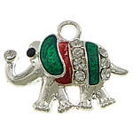 Tibetan Style Animal Pendants, Elephant, silver color plated, enamel & with rhinestone, nickel, lead & cadmium free, 21x17x3mm, Hole:Approx 2mm, 100PCs/Lot, Sold By Lot