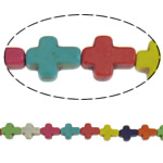 Perline in turchese, turchese sintetico, Croce, colori misti, 8x10x3.50mm, Foro:Appross. 1.5mm, 40PC/filo, Venduto per 15 pollice filo