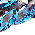 Crystal Cabochons, Horse Eye, silver color plated, rivoli back & faceted, Indicolite, 7x15mm, 288PCs/Bag, Sold By Bag