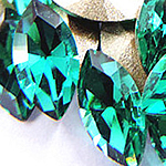Crystal Cabochons, Horse Eye, silver color plated, rivoli back & faceted, deep green, 17x32mm, 48PCs/Bag, Sold By Bag