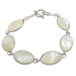 Pearl Shell Bracelet, brass toggle clasp, Horse Eye, platinum color plated, 30x15x4mm, Length:Approx 9 Inch, 10Strands/Lot, Sold By Lot