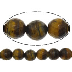Tigerauge Perlen, rund, facettierte, 10mm, Bohrung:ca. 1mm, Länge:ca. 15 ZollInch, 5SträngeStrang/Menge, ca. 37PCs/Strang, verkauft von Menge
