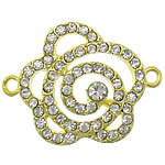 Flower Tibetan Style Connector, gold color plated, with rhinestone & 1/1 loop, nickel, lead & cadmium free, 33x25x5mm, Hole:Approx 2mm, 50PCs/Lot, Sold By Lot