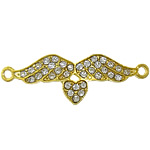 Animal Tibetan Style Connector, Winged Heart, gold color plated, with rhinestone & 1/1 loop, nickel, lead & cadmium free, 43x14x2mm, Hole:Approx 2mm, 100PCs/Lot, Sold By Lot
