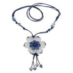 Porcelain Necklace with Wax Cord Flower  Length 18-28 Inch Sold By Lot