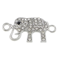 Animal Tibetan Style Connector, Elephant, platinum color plated, with rhinestone & 1/1 loop, nickel, lead & cadmium free, 31x15x3.50mm, Hole:Approx 3mm, 100PCs/Lot, Sold By Lot