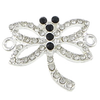 Animal Tibetan Style Connector, Dragonfly, silver color plated, with rhinestone & 1/1 loop, nickel, lead & cadmium free, 26x21x3mm, Hole:Approx 2mm, 100PCs/Lot, Sold By Lot