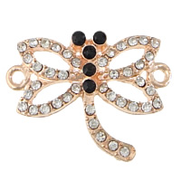 Animal Tibetan Style Connector, Dragonfly, rose gold color plated, with rhinestone & 1/1 loop, nickel, lead & cadmium free, 26x21x3mm, Hole:Approx 2mm, 100PCs/Lot, Sold By Lot