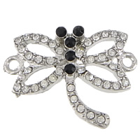 Animal Tibetan Style Connector, Dragonfly, platinum color plated, with rhinestone & 1/1 loop, nickel, lead & cadmium free, 26x21x3mm, Hole:Approx 2mm, 100PCs/Lot, Sold By Lot
