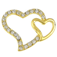 Heart Tibetan Style Connector, gold color plated, with rhinestone & 1/1 loop, nickel, lead & cadmium free, 33x26x3mm, 100PCs/Lot, Sold By Lot