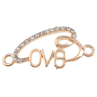 Letter Tibetan Style Connector, word love, rose gold color plated, with rhinestone & 1/1 loop, nickel, lead & cadmium free, 41x20x3mm, Hole:Approx 3mm, 100PCs/Lot, Sold By Lot