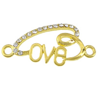 Letter Tibetan Style Connector, word love, gold color plated, with rhinestone & 1/1 loop, nickel, lead & cadmium free, 41x20x3mm, Hole:Approx 3mm, 100PCs/Lot, Sold By Lot