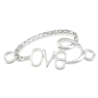 Letter Tibetan Style Connector, word love, silver color plated, with rhinestone & 1/1 loop, nickel, lead & cadmium free, 41x20x3mm, Hole:Approx 3mm, 100PCs/Lot, Sold By Lot