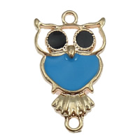 Animal Tibetan Style Connector, Owl, rose gold color plated, enamel & 1/1 loop, blue, nickel, lead & cadmium free, 17x30x3mm, Hole:Approx 3mm, 100PCs/Lot, Sold By Lot