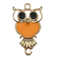 Animal Tibetan Style Connector, Owl, rose gold color plated, enamel & 1/1 loop, orange, nickel, lead & cadmium free, 17x30x3mm, Hole:Approx 3mm, 100PCs/Lot, Sold By Lot