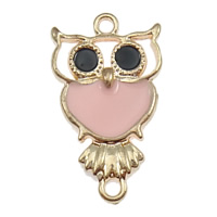 Animal Tibetan Style Connector, Owl, rose gold color plated, enamel & 1/1 loop, pink, nickel, lead & cadmium free, 17x30x3mm, Hole:Approx 3mm, 100PCs/Lot, Sold By Lot