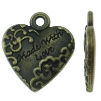 Tibetan Style Heart Pendants, word love, antique bronze color plated, nickel, lead & cadmium free, 17x19mm, Hole:Approx 2mm, 200PCs/Bag, Sold By Bag