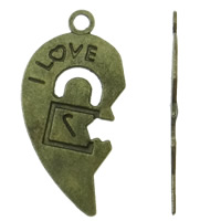 Tibetan Style Heart Pendants, word love, antique bronze color plated, with letter pattern & for couple, nickel, lead & cadmium free, 30x14mm, Hole:Approx 2mm, 200Pairs/Bag, Sold By Bag