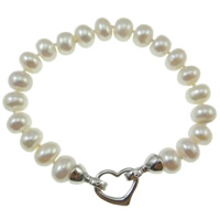 Freshwater Pearl Bracelet, brass clasp, natural, white, 9-10mm, Sold Per Approx 7.2 Inch Strand