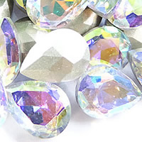 Crystal Cabochons, Teardrop, silver color plated, faceted, Crystal AB, 10x14mm, 336PCs/Bag, Sold By Bag