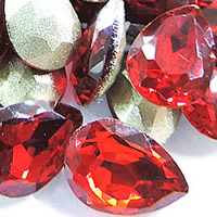 Crystal Cabochons, Teardrop, silver color plated, faceted, siam, 18x25mm, 60PCs/Bag, Sold By Bag