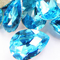 Crystal Cabochons, Teardrop, silver color plated, faceted, Aquamarine, 18x25mm, 60PCs/Bag, Sold By Bag