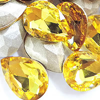 Crystal Cabochons, Teardrop, silver color plated, faceted, Citrine, 10x14mm, 336PCs/Bag, Sold By Bag