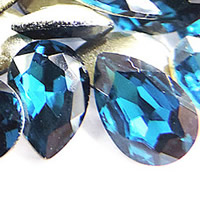 Crystal Cabochons, Teardrop, silver color plated, faceted, Indicolite, 13x18mm, 144PCs/Bag, Sold By Bag