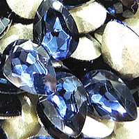 Crystal Cabochons, Teardrop, silver color plated, faceted, Dark Sapphire, 13x18mm, 144PCs/Bag, Sold By Bag